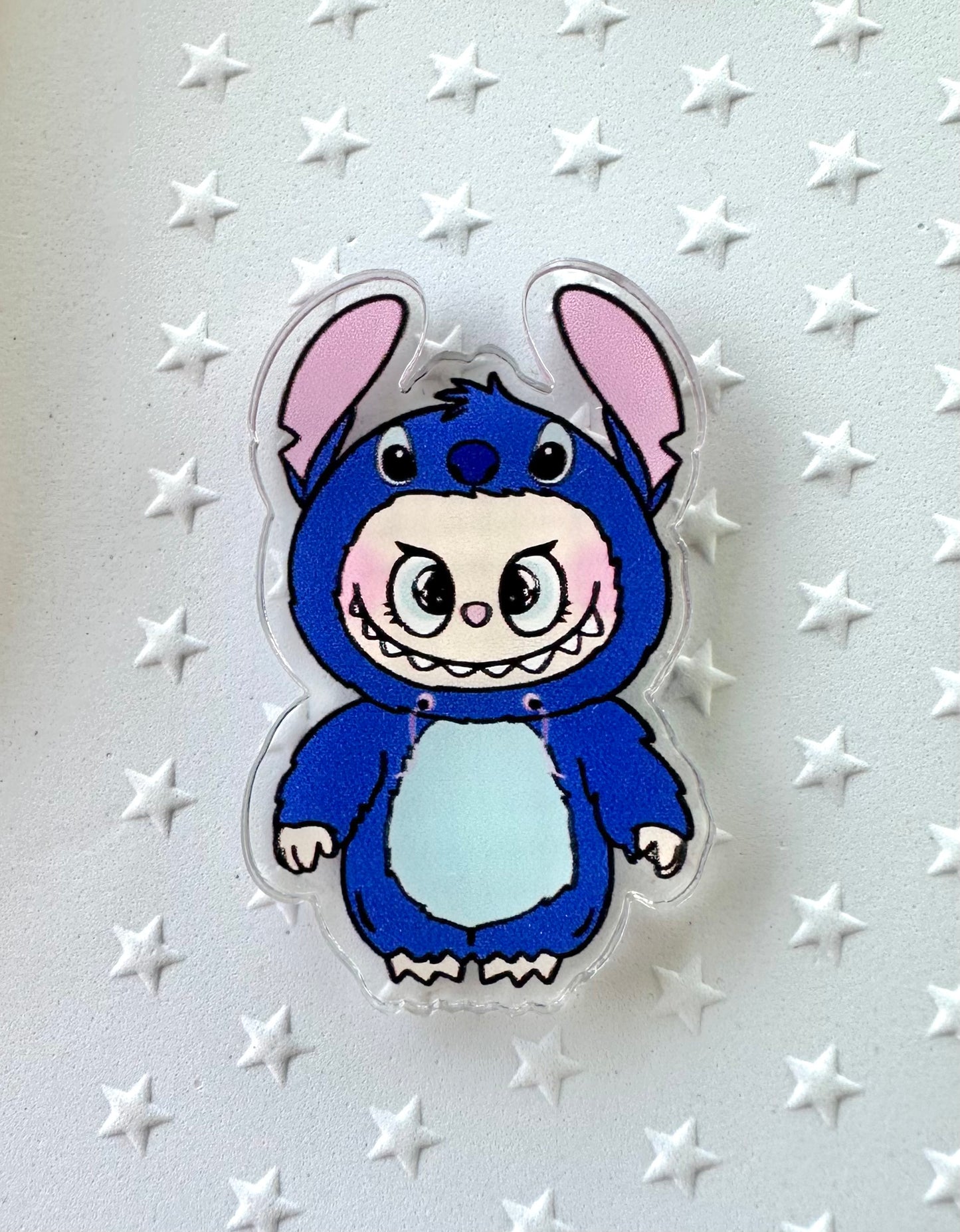 Labubu dressed as Stitch & Angel Characters Acrylic Pin