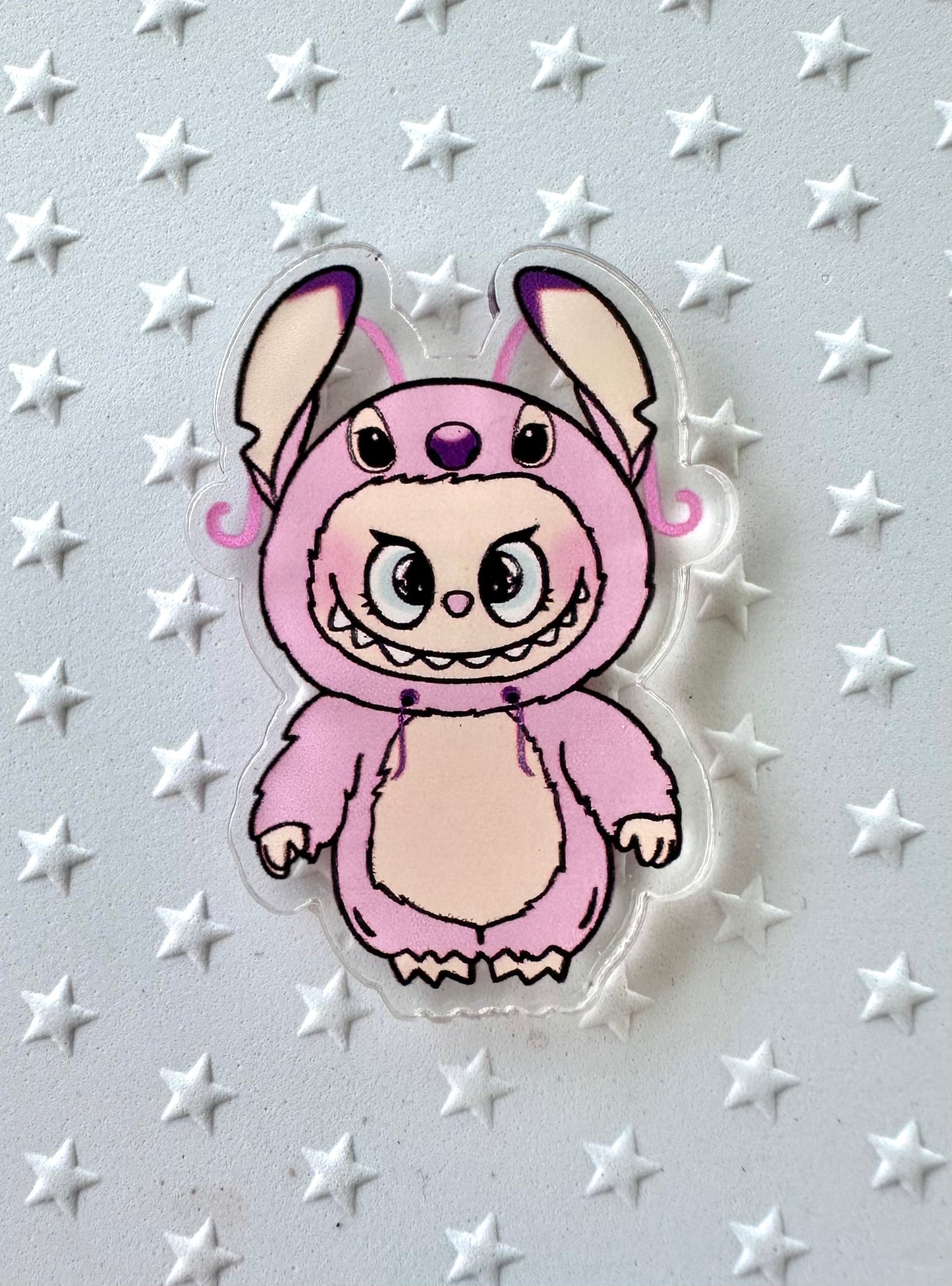 Labubu dressed as Stitch & Angel Characters Acrylic Pin