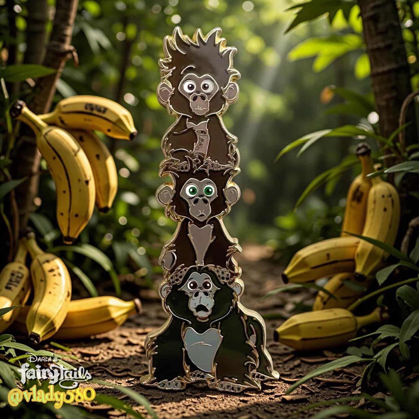 “Jungle Jenga” Tarzan baby gorillas Fantasy Pin