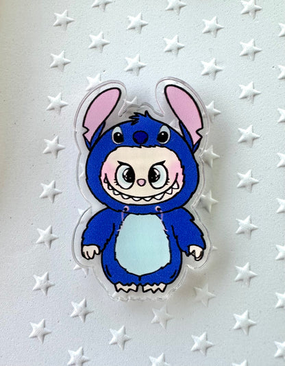 Labubu dressed as Stitch & Angel Characters Acrylic Pin