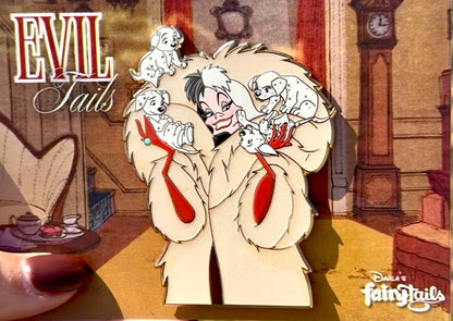 Evil Tails Cruella & Dalmatian Pups Fantasy Pin