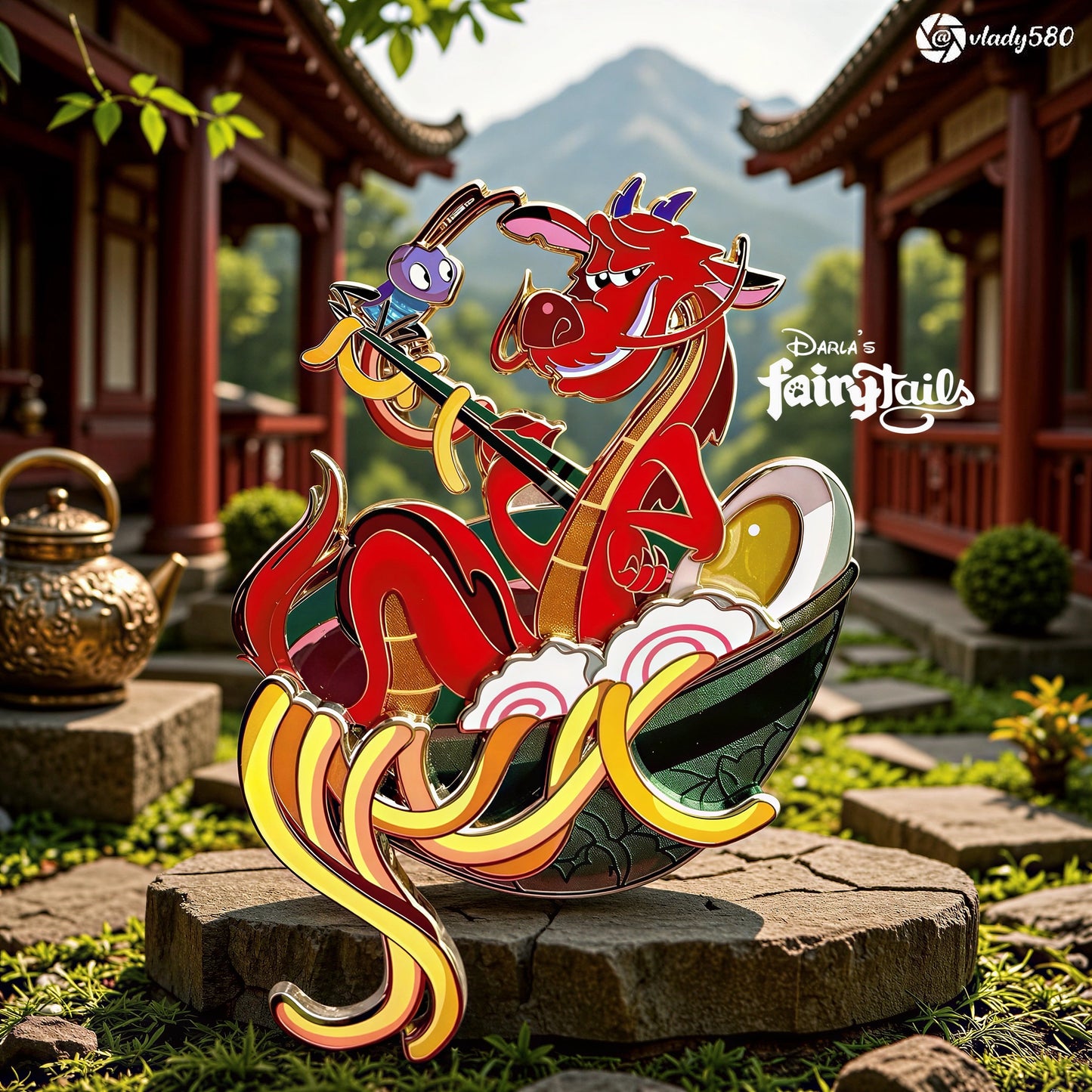 Oodles of Noodles Mushu & Crickee Fantasy Pin
