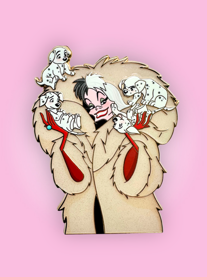 Evil Tails Cruella & Dalmatian Pups Fantasy Pin