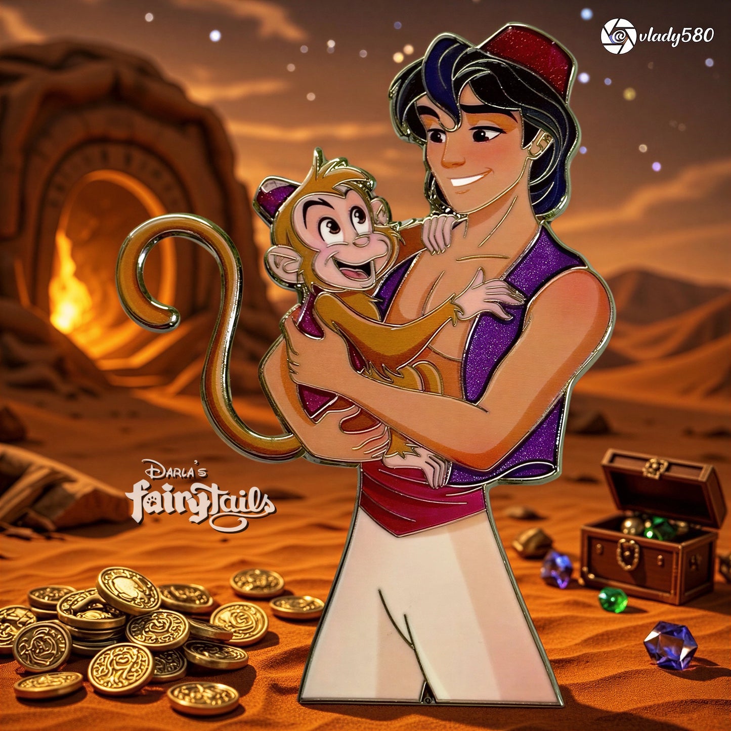 “Love Tails" Aladdin & Abu Fantasy Pin